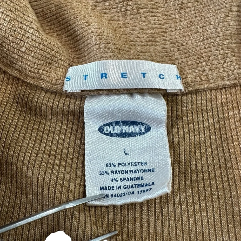 Vintage Old Navy Y2K Camel Ribbed Knit Stretch‎ Polo Top, Large